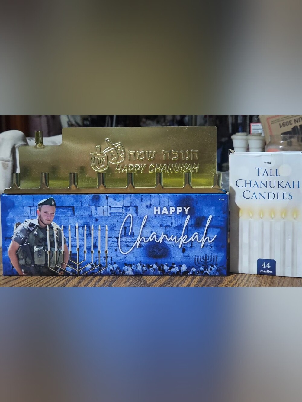 JEWFADZ "Menorah to Go" Kit - Portable Tin Menorah & 44 White Candles - Chanukah